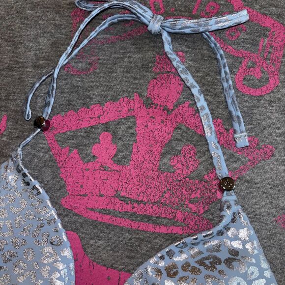 Victoria’s Secret PINK Icy Blue Leopard Foil Triangle String Bikini Top - M-DD - Picture 3 of 8